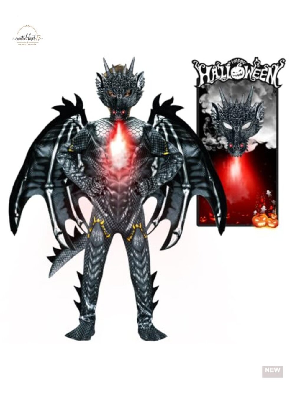 Kids Dragon Costume Plush Full Body Jumpsuit with Wings Tail Spikes